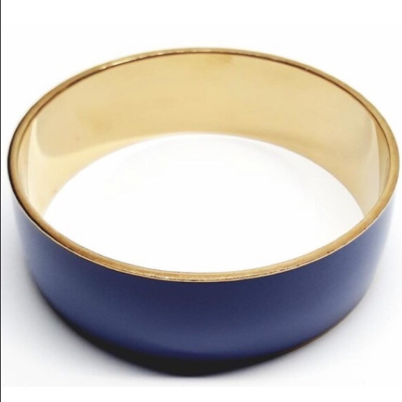 J Crew Gold Plated & Navy Blue Enamel Chunky Bangle Bracelet - Picture 2 of 5